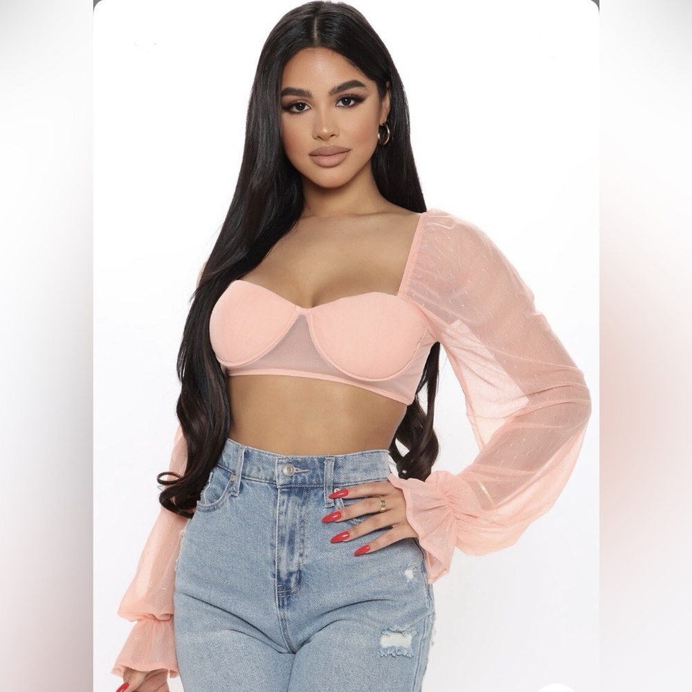 Peach Top Off Shoulder Boob Tube Fashion Nova Bell Sleeve Crop Bustier Corset